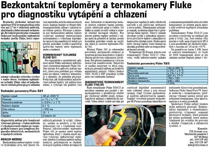 Bezkontaktní teploměry a termokamery Fluke pro diagnostiku vytápění a chlazení 2008