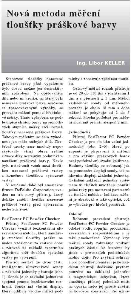 Článek 2010 - Nová metoda měření tloušťky práškové barvy